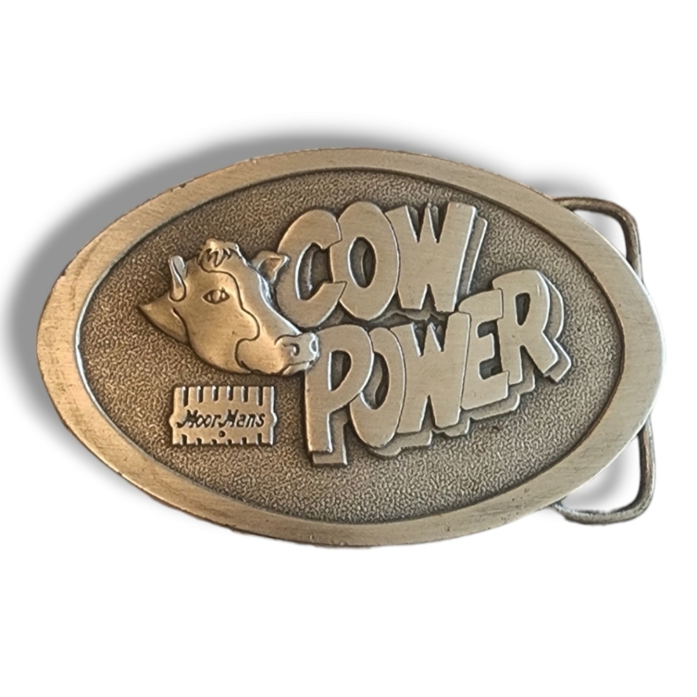 vintage 1983 Moor Man Cow Power Belt Buckle